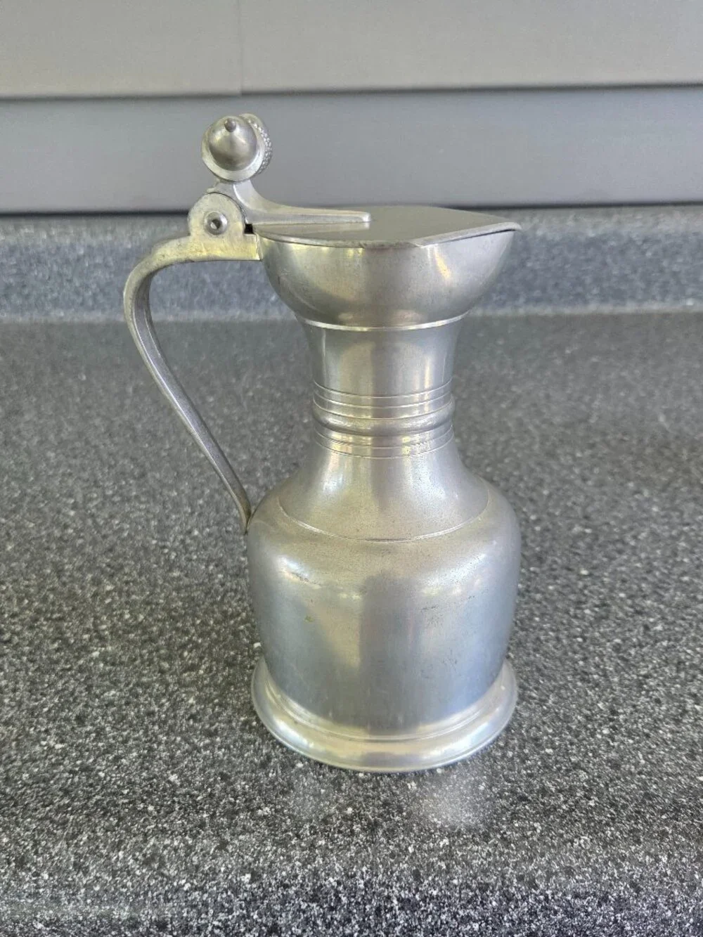 Royal Holland KMD Tiel Pewter Creamer Pitcher Acorn Decorated Hinged Lid Vintage